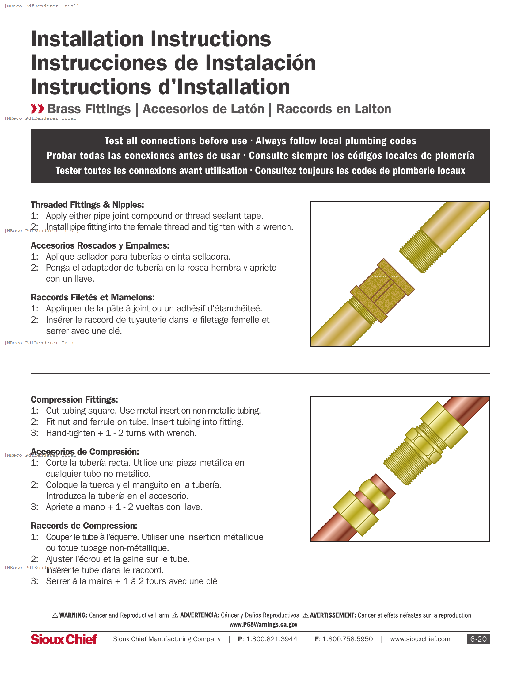 900 SERIES - BRASS FITTINGS - INSTRUCTION SHEET.PDF Technical Document